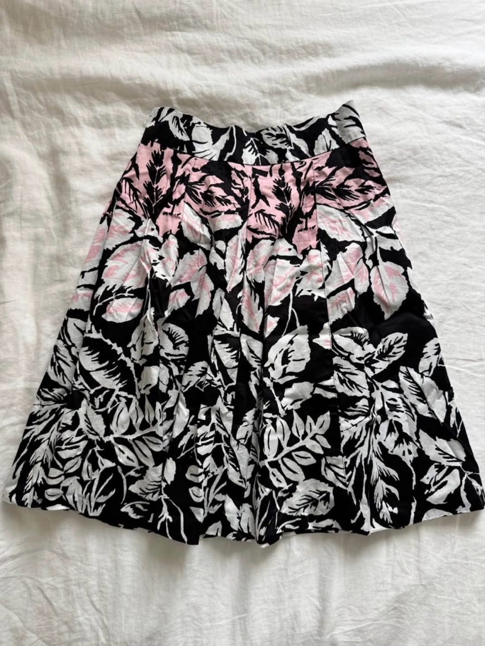 Amanda & Chelsea Black Skirt with Pink and White Leaf Print